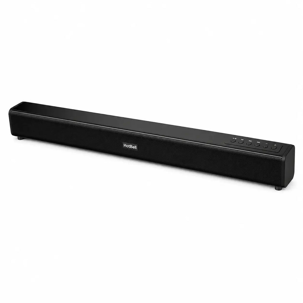 HotBell HBLS490 black Bluetooth soundbar with top controls on a white background