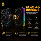 HotBell 120mm ARGB PWM case fan exploded view showing the hydraulic bearing structure, airflow, and pressure specifications.