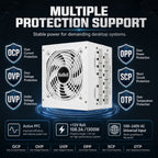 HotBell 1300W fully modular power supply infographic showing OCP, OVP, UVP, OPP, SCP, and OTP protection