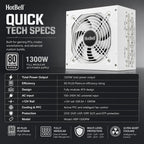 HotBell HBP-1300PM white 1300W fully modular ATX power supply with technical specifications and protection features