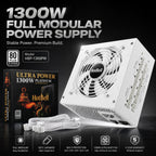 HotBell HBP-1300PM 1300W 80 Plus Platinum fully modular white ATX power supply with retail box and modular cables