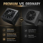 HotBell premium 1300W fully modular power supply compared with a standard non-modular PC power supply