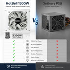 HotBell white 1300W fully modular power supply compared with an ordinary generic PC power supply