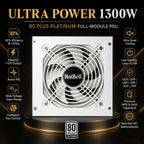 HotBell white 1300W 80 PLUS Platinum fully modular power supply with cooling, protection, and efficiency features