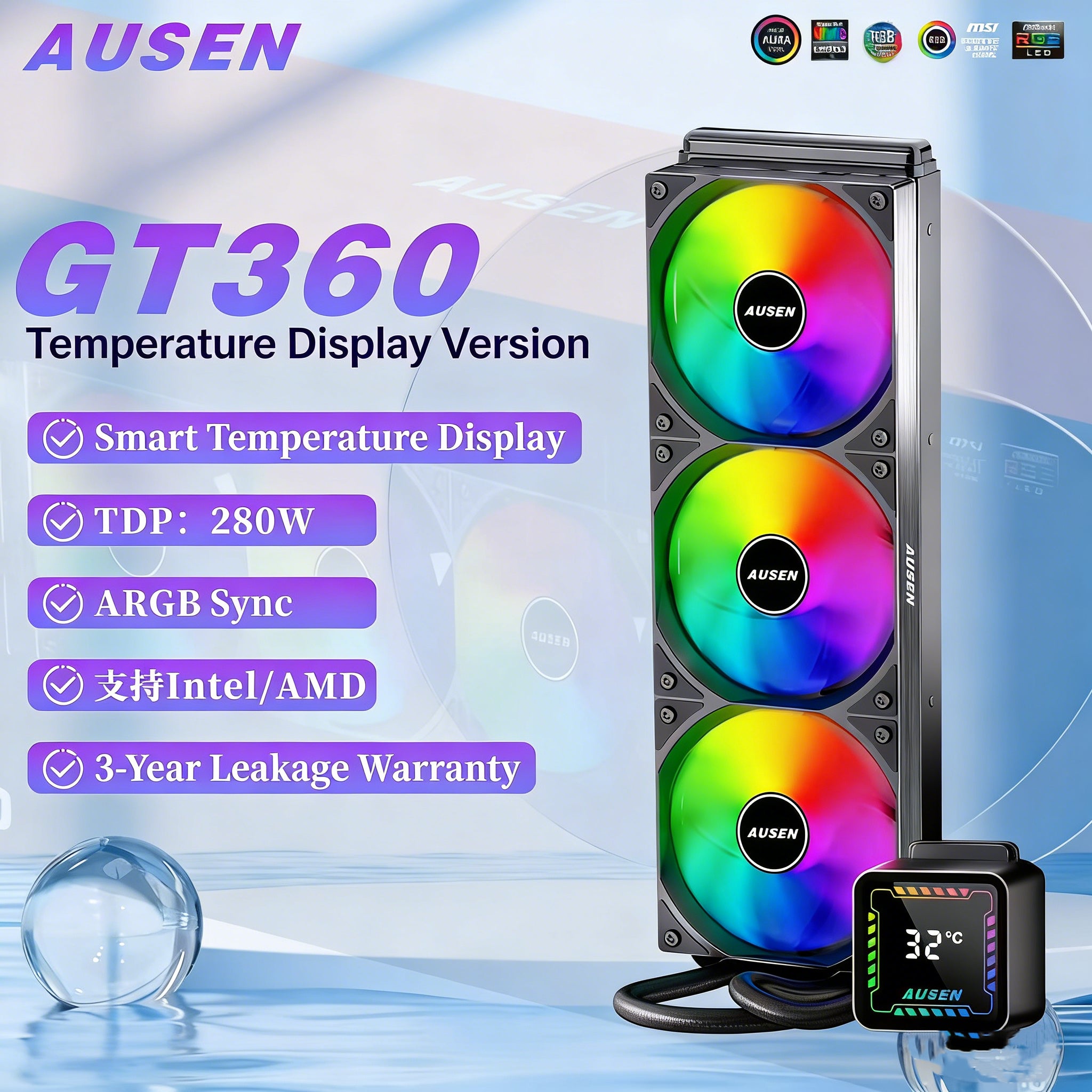 HotBell 360mm ARGB Liquid CPU Cooler with Screen