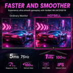 HotBell HB-24CS100-1K gaming monitor comparison showing smoother 100Hz refresh rate and faster 1ms response time