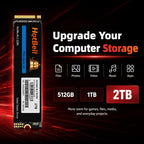 HotBell NV3500 2TB NVMe M.2 2280 SSD highlighting storage capacity for files, photos, videos, music, apps, games, and projects.