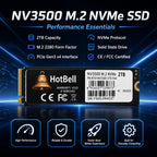 HotBell NV3500 M.2 NVMe SSD with specifications on a dark background