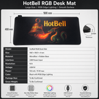 HotBell RGB desk mat dimensions and specifications showing 900 mm length, 400 mm width, and 4 mm thickness