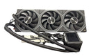 HotBell HB3XCF1 black 360mm liquid CPU cooler with triple-fan radiator, digital display pump, cables, and tubing