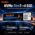 HotBell NV2000 512GB PCIe Gen3 x4 NVMe SSD with up to 2500 MB/s read speed and up to 1950 MB/s write speed.