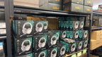 HotBell Wind G7PRO gaming headset inventory displayed in retail packaging on shelves at the HotBell warehouse.