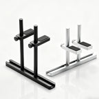 HotBell dual-post adjustable GPU support stands in black and silver finishes on a white background