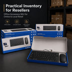 Keyboard and mouse set with open packaging in a warehouse setting