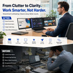 Professional using the HotBell S8 Ultra dual-screen laptop extender for a cleaner three-screen workspace, multitasking and office productivity.