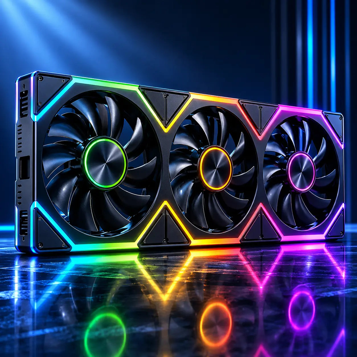 Black HotBell triple 120mm ARGB PWM cooling fan assembly with illuminated RGB frame accents.