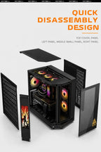 HotBell black panoramic PC case with removable top, side, front, and display panels