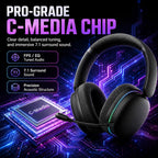 HotBell Wind G7PRO gaming headset with C-Media audio chip, tuned EQ, precision acoustic design, and 7.1 surround sound.