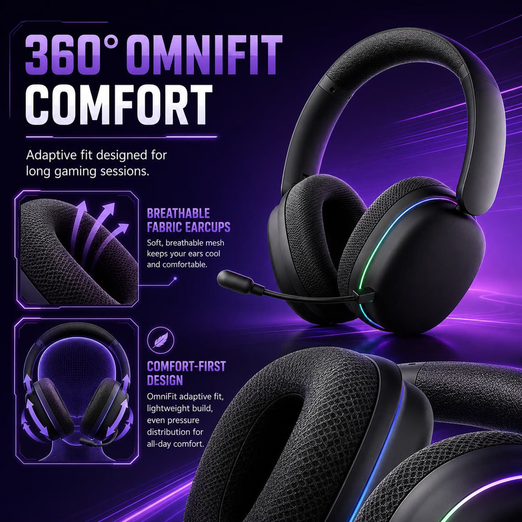 HotBell Wind G7PRO over-ear gaming headset with breathable fabric earcups and adaptive comfort design for extended gaming sessions.