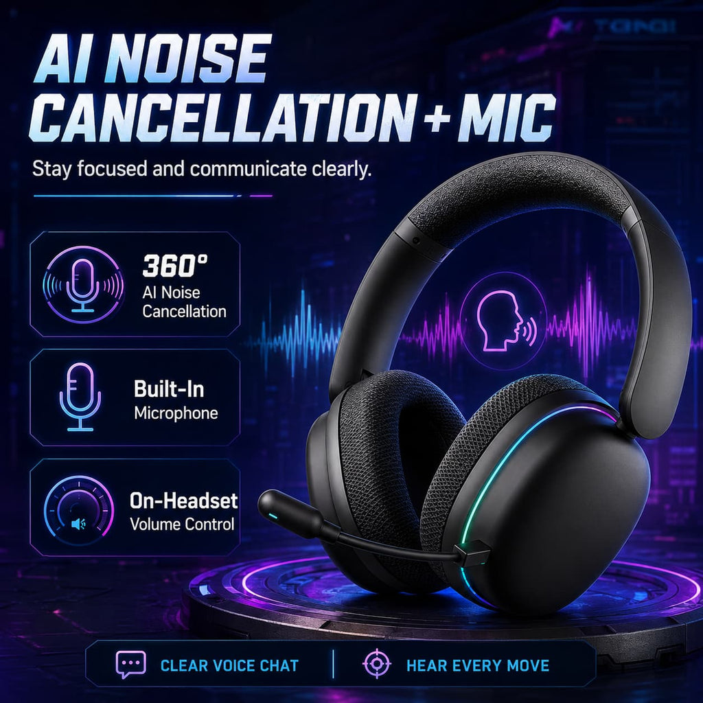 HotBell Wind G7PRO gaming headset with boom microphone, AI noise cancellation, and integrated on-headset volume controls.
