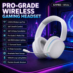 White HotBell Wind G7PRO wireless gaming headset with RGB lighting, boom microphone, breathable earcups, and tri-mode connectivity.