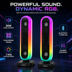 HotBell HBC300 RGB computer speakers with 30W output, four drivers, Bluetooth, AUX, and base controls