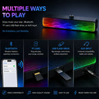 Multicolored LED light bar with connectivity options on a dark background