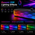Black speaker with dynamic RGB lighting effects on a dark background