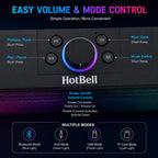 Control panel with volume and mode control features for a device branded 'HotBell'.