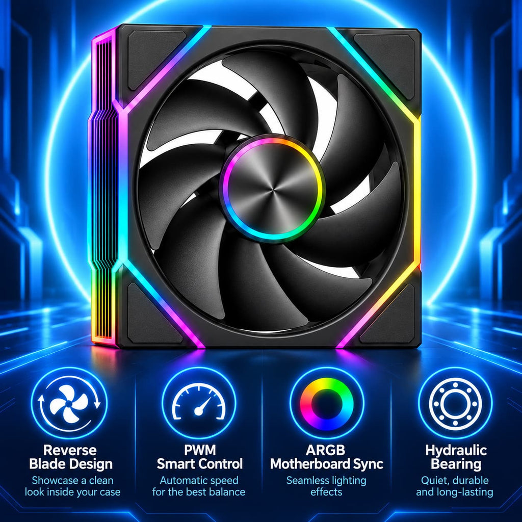 HotBell 120mm ARGB PWM Reverse Blade PC Case Fan