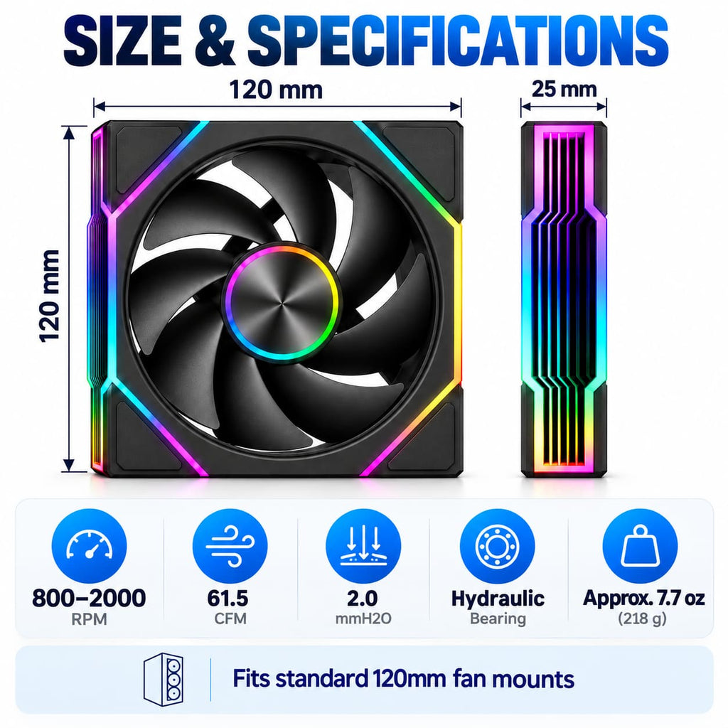 HotBell 120mm ARGB PWM Reverse Blade PC Case Fan