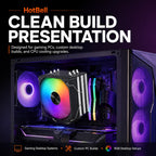 HotBell single-tower RGB CPU air cooler installed inside a custom gaming desktop PC with illuminated components.