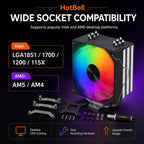 HotBell compact single-tower CPU cooler dimension diagram showing 153mm height, 120mm width, and 90mm depth.