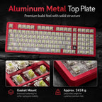 HotBell FireStrike Pro red mechanical keyboard with aluminum top plate, gasket mount, and transparent keycaps