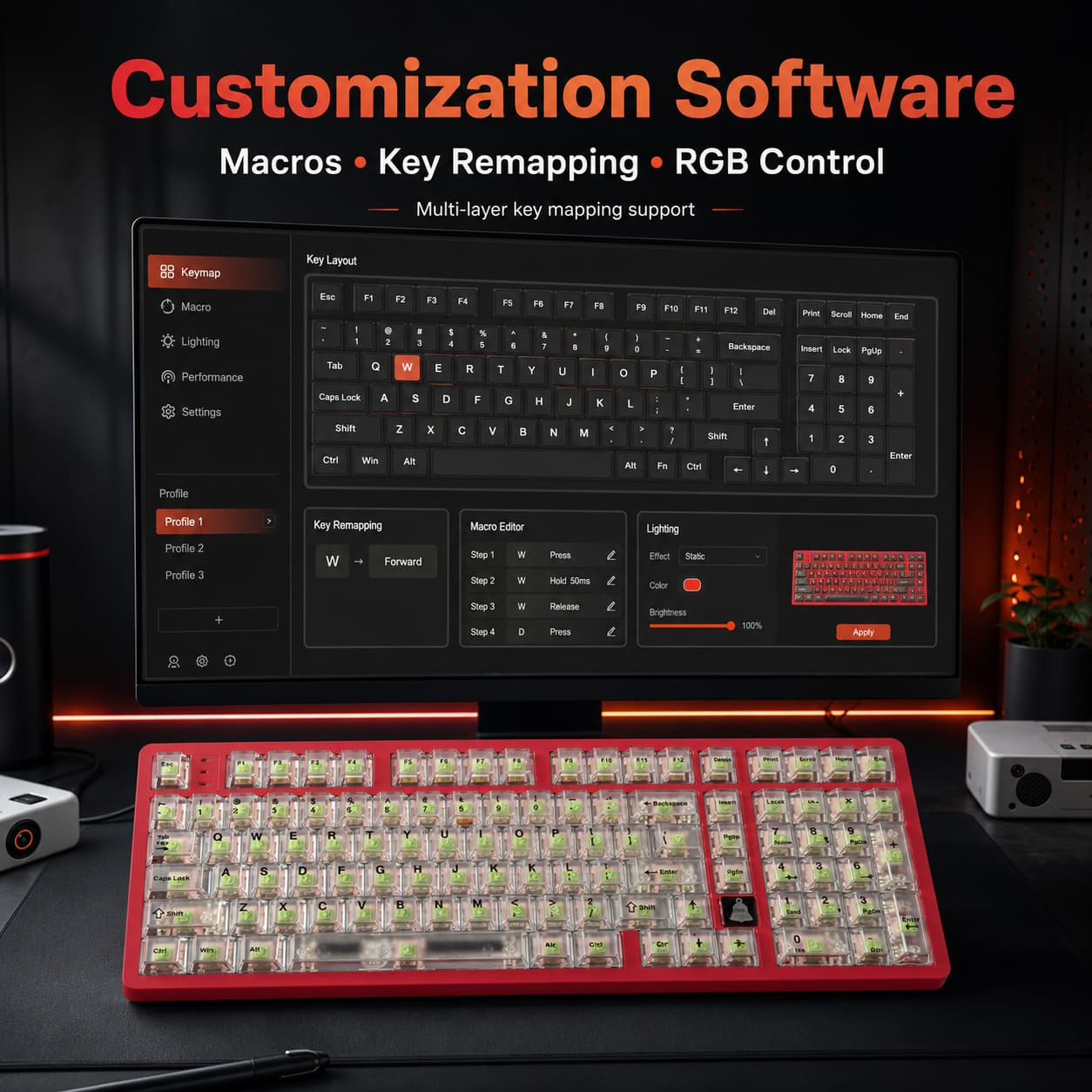 HotBell FireStrike Pro keyboard customization software for macros, key remapping, and RGB lighting control