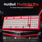 HotBell FireStrike Pro red tri-mode mechanical keyboard with 101 keys, 8000mAh battery, and hot-swappable switches