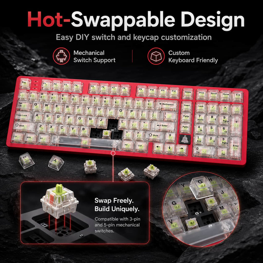 HotBell FireStrike Pro hot-swappable mechanical keyboard supporting compatible 3-pin and 5-pin switches