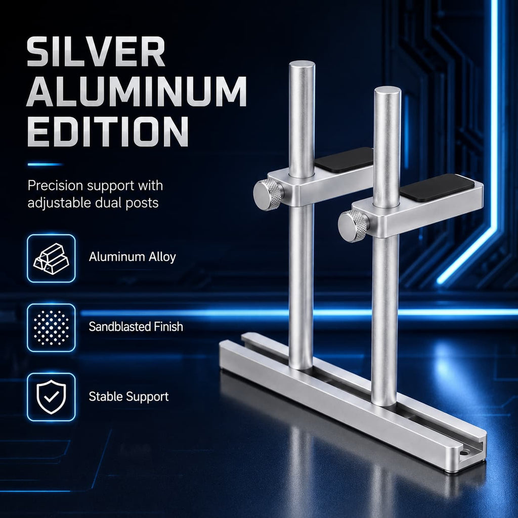 HotBell silver aluminum dual-post GPU support bracket with sandblasted finish and adjustable supports