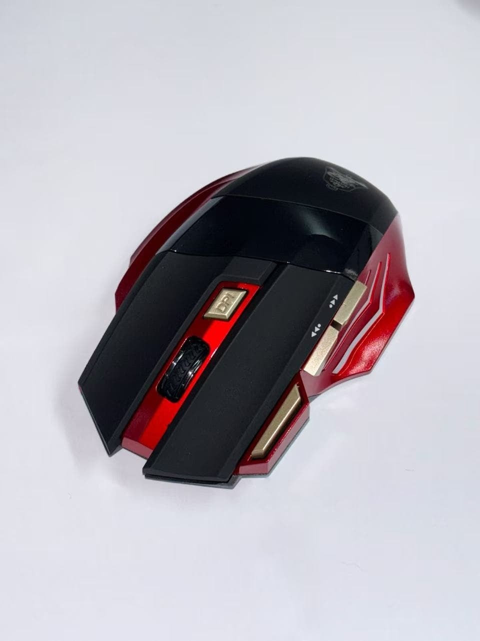 HotBell HGBM1 red and black wireless gaming mouse photographed from a front three-quarter angle on white background