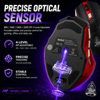 HotBell HGBM1 gaming mouse optical sensor with four adjustable DPI levels from 800 to 3200 for precise tracking