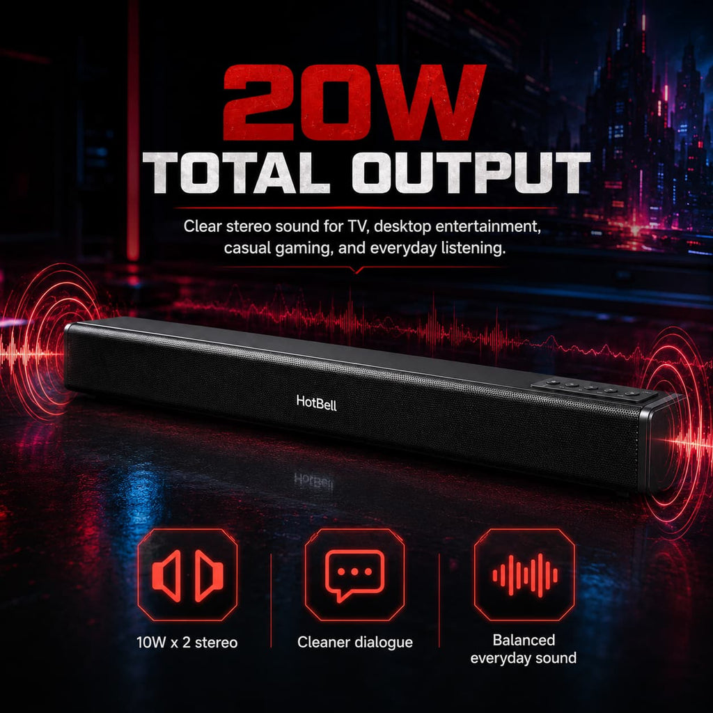 HotBell HBLS490 20W stereo soundbar with cleaner dialogue and balanced everyday audio