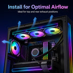HotBell ARGB PWM cooling fans installed at the top and rear of a gaming PC case for optimized exhaust airflow.