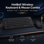 Black HotBell Bluetooth and 2.4GHz wireless keyboard and mouse combo with rechargeable slim low-profile design