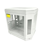 HotBell white ATX mid-tower PC case with panoramic glass panels on a white background