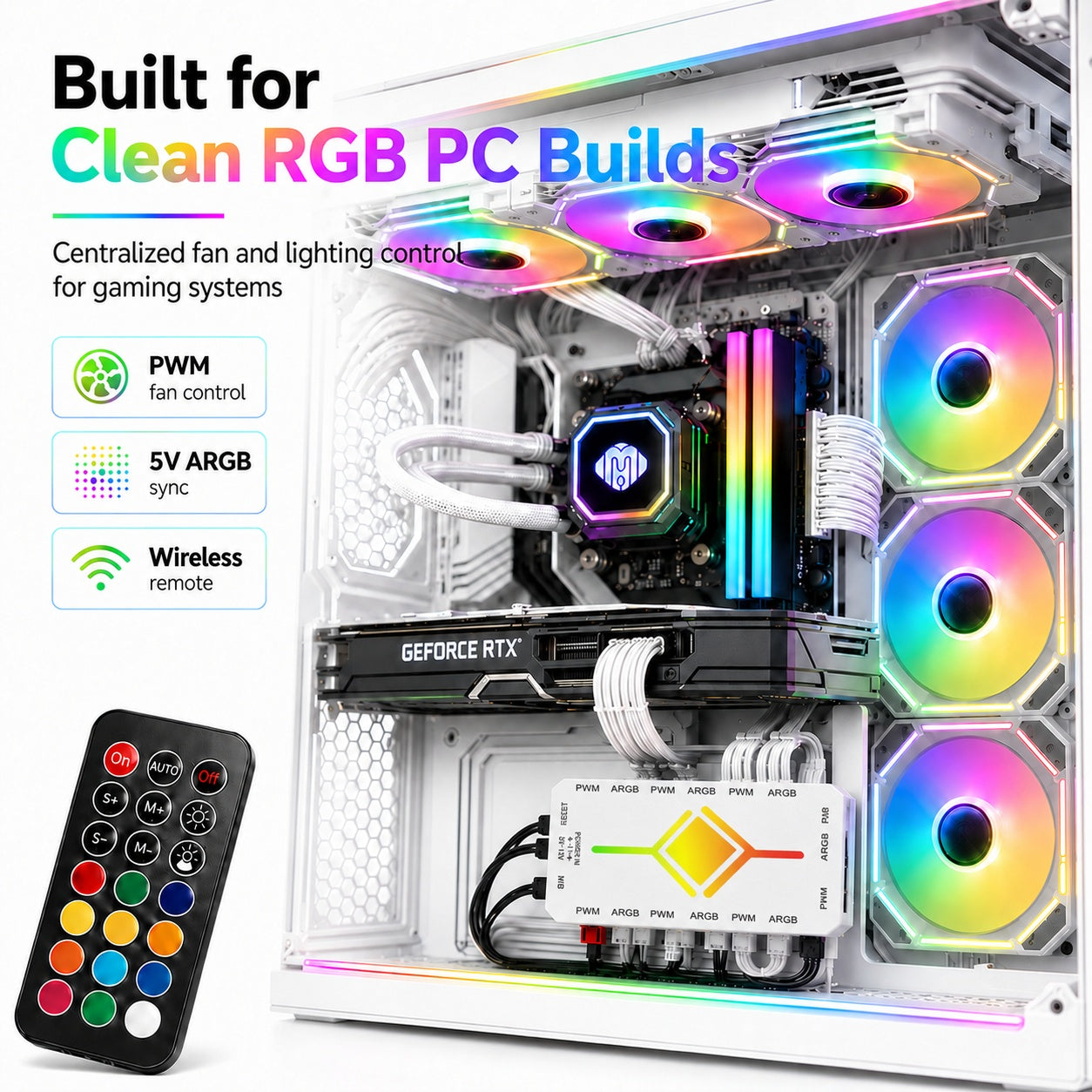 HotBell PC Fan Control Cable Kit, RGB Fan Connector Cables for Desktop PC Builds