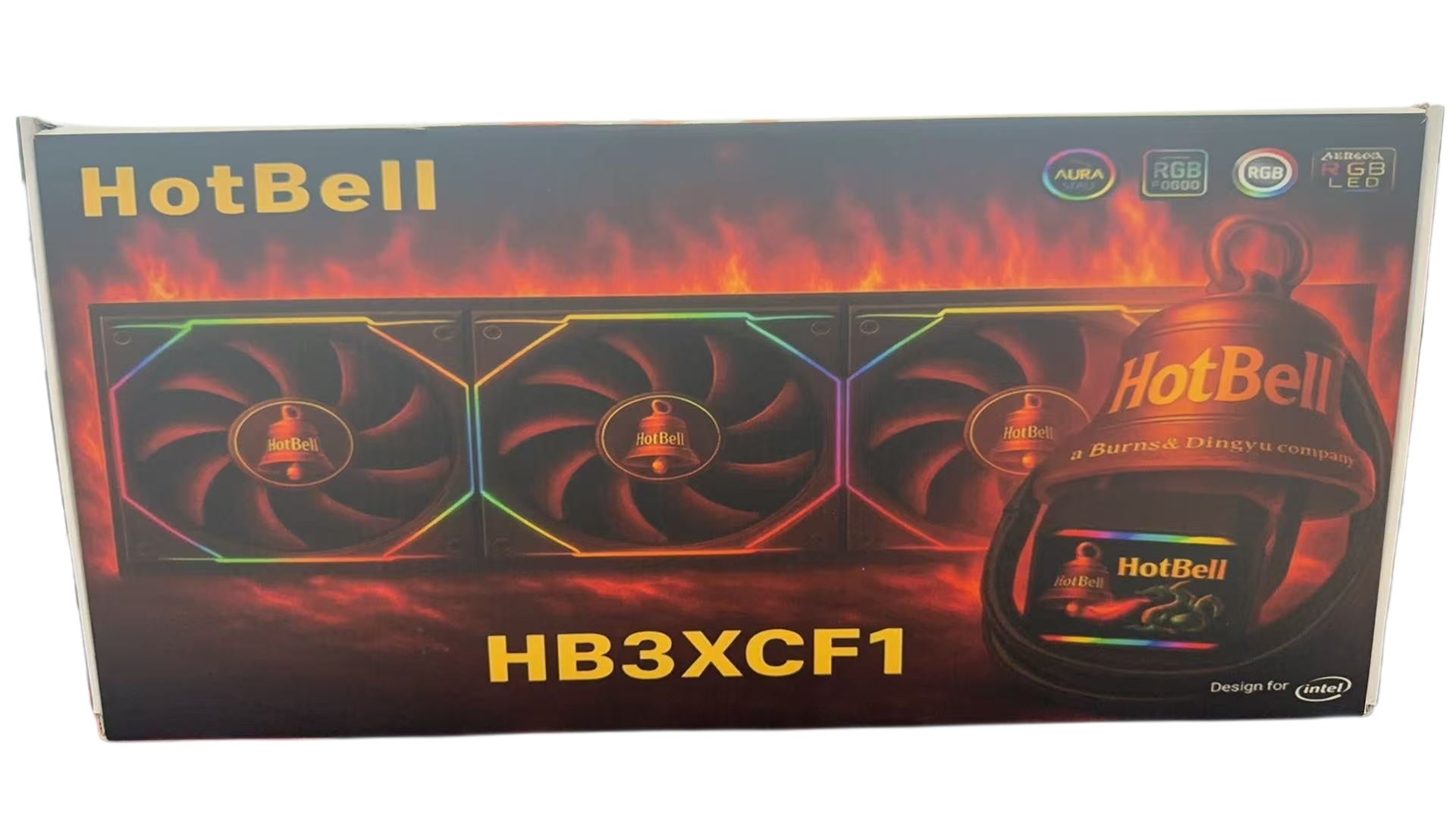 HotBell HB3XCF1 360mm ARGB liquid CPU cooler retail box with triple-fan radiator and digital display pump graphics