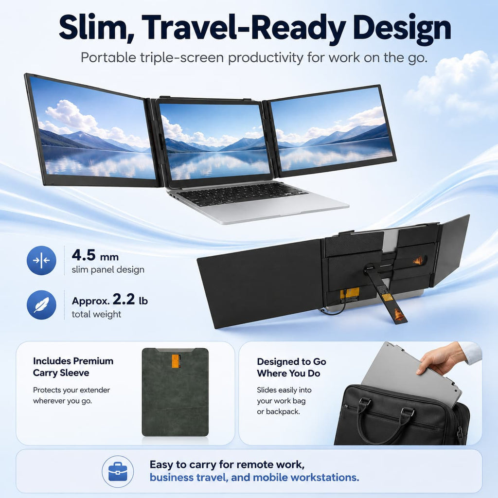 HotBell S8 Ultra Triple-Screen Laptop Extender Wholesale, Dual 14-Inch FHD IPS Monitors