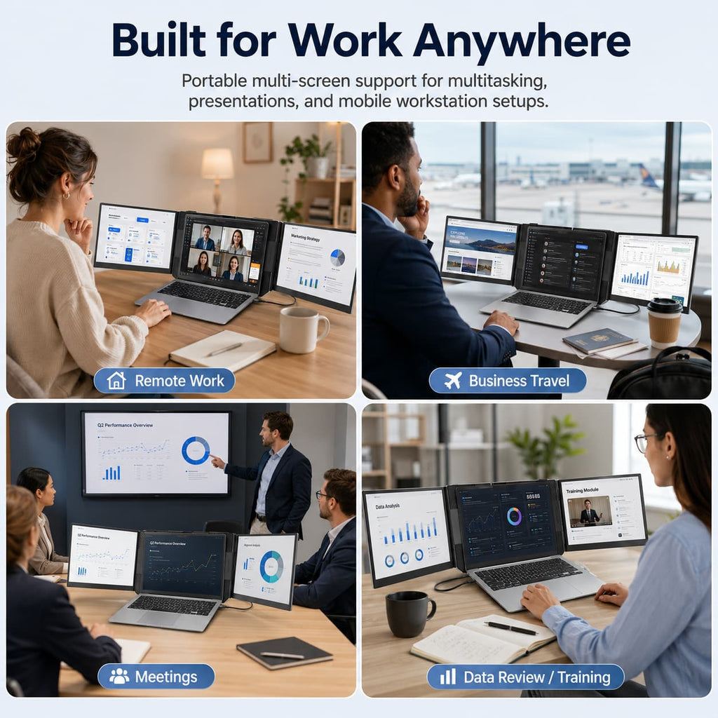 HotBell S8 Ultra Triple-Screen Laptop Extender Wholesale, Dual 14-Inch FHD IPS Monitors